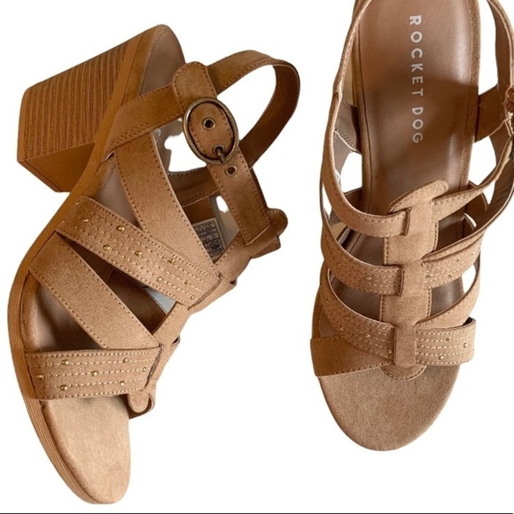 𝅺ROCKET DOG Tan Strappy Block Heels Size 10M NEW - Picture 9 of 9